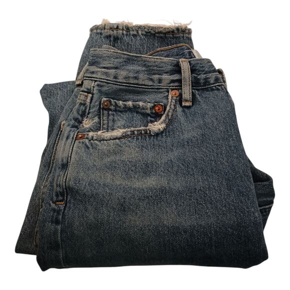 Agolde Riley Jeans Blue High Rise Straight Distressed Button Fly Crop Size 25 - Picture 1 of 11
